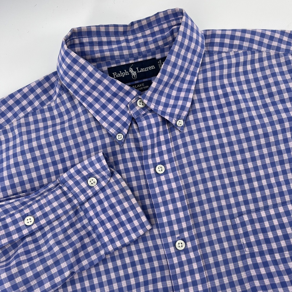 Polo Ralph Lauren L/S Oxford Button Front Shirt Mens L Blue Gingham Plaid